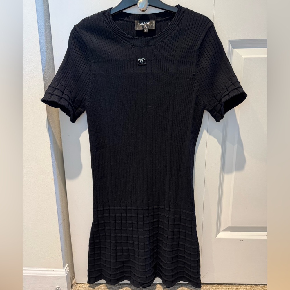 Chanel Black Ribbed Knit Dress